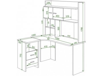 Письменный стол Гарина СКЛ-Угл130+НКЛХ-130 Ш-Ч левый