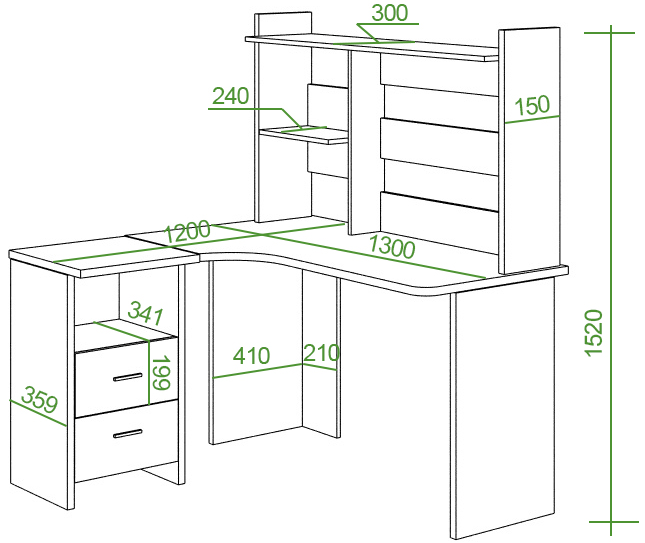 Письменный стол Беланта-Угл130+НКЛ-130 БЕН правый белый / нельсон