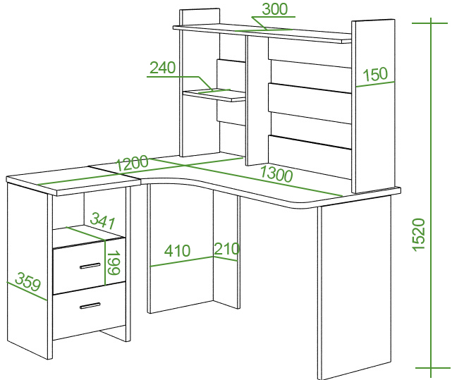 Письменный стол Беланта-Угл130+НКЛ-130 Ш правый шамони-ч