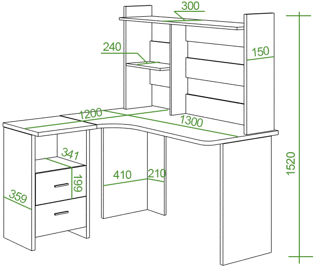 Письменный стол Беланта-Угл130+НКЛ-130 ШК правый шамони-ч / карамель