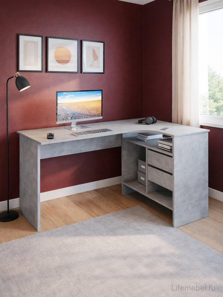 Письменный стол СПм-25 правый бетон
