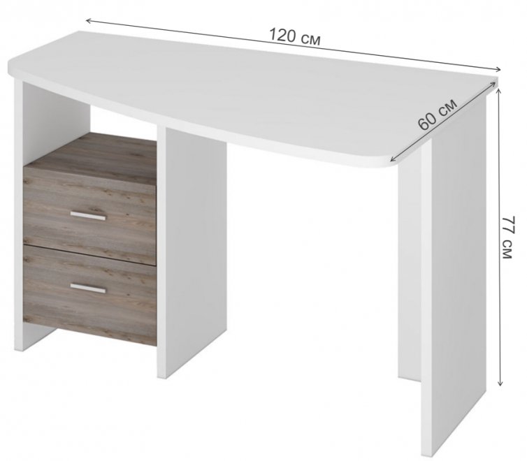 Стол компьютерный Валина 120 х 60 см круглый белый / нельсон правый