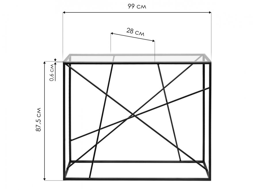 Консольный стол Loft Paterson металлокаркас черный / прозрачное стекло