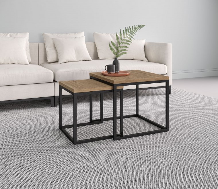 Комплект журнальных столов SET LOGIC (900*900*450) teakwood/черный