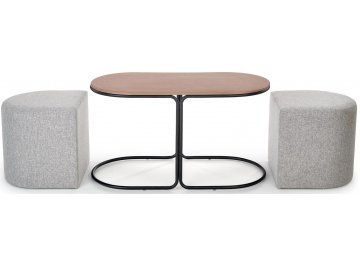 Журнальный столик Козе с 2 пуфами орех / черный серый