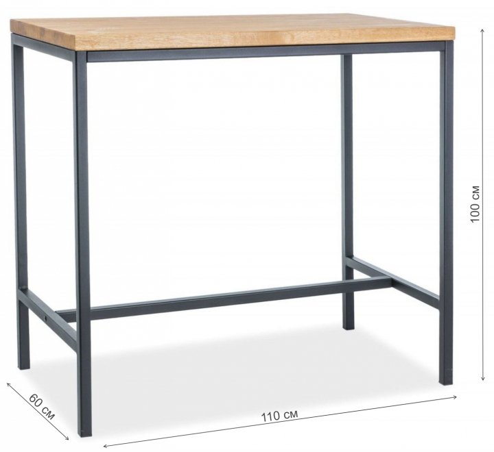 Барный стол Metro дуб натуральный / черный 110х60х100