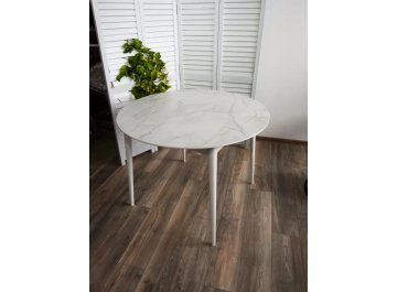 Обеденный стол Bolero 105 HPL белый мрамор жемчужный перито / белый