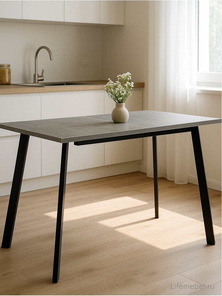 Деревянный стол Колон Лофт 120(160) х 75 черный матовый / бетон