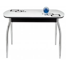 Стол Monro-1 чёрный / белое стекло рисунок 2 / вкладка стекло