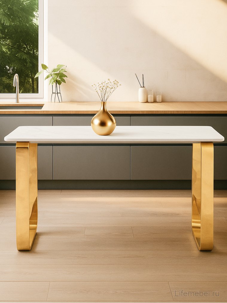 Керамический стол Селена 4 160х90х77 белый мрамор / золото