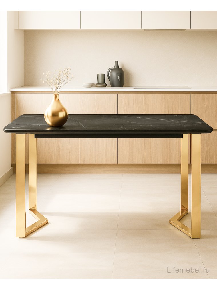 Керамический стол Селена 1 140х80 черный мрамор / золото