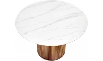Керамический стол Умберо белый мрамор / ореховый