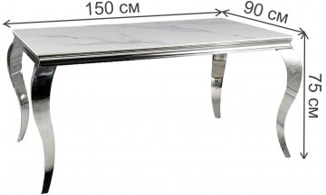 Керамический стол Ваниа 150 белый calacatta / хром