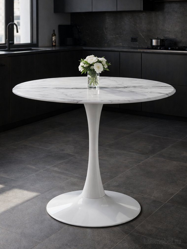 Стол Тулип 90х73 мрамор белый / белый