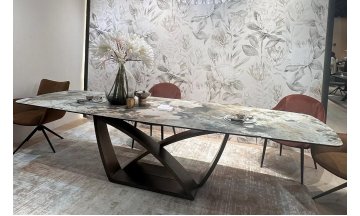 Керамический стол Alonso 200 прямоугольный серо-коричневый / медный брашированный