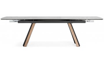 Керамический стол Симмонс 180(260)x90 statuario titan gloss / черный / орех дуб монтана