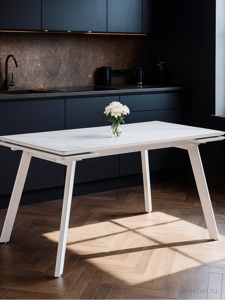 Керамический стол Норман 140 (200) х 80 белый мрамор alpin white / snow white / белый