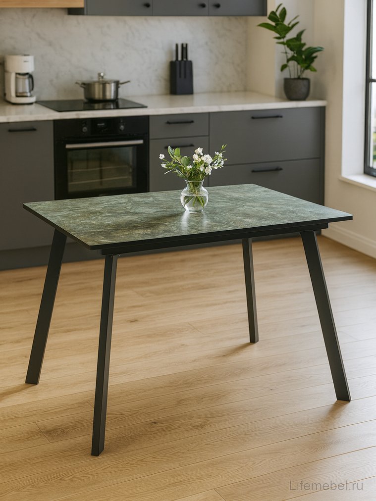 Стеклянный стол Агни 110 королевский мрамор / черный матовый