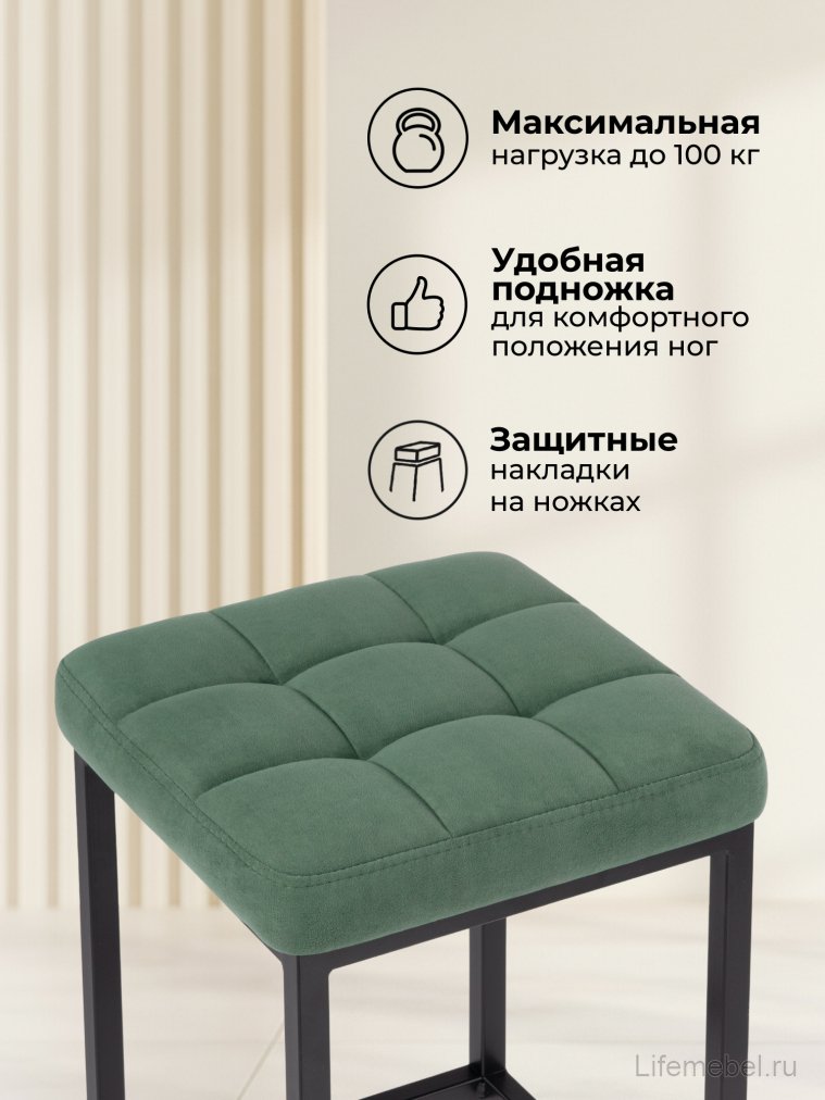 Барный стул Лофт микровелюр катания изумруд / черный матовый