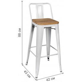Барный стул Тиоли со спинкой белый глянцевый / светлое дерево