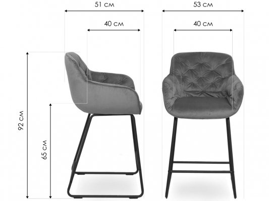 Полубарный стул Olenna бархат light grey vic 25 / black