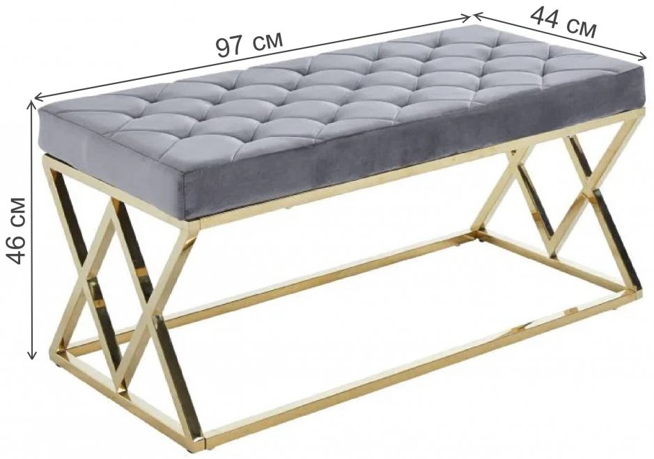 Банкетка BBS-3 велюр серая / хром