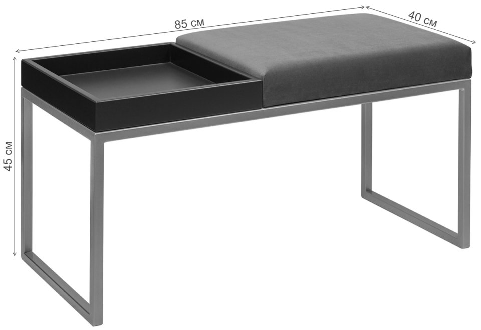 Банкетка Инга Бокс велюр mouse grey greybox / черный