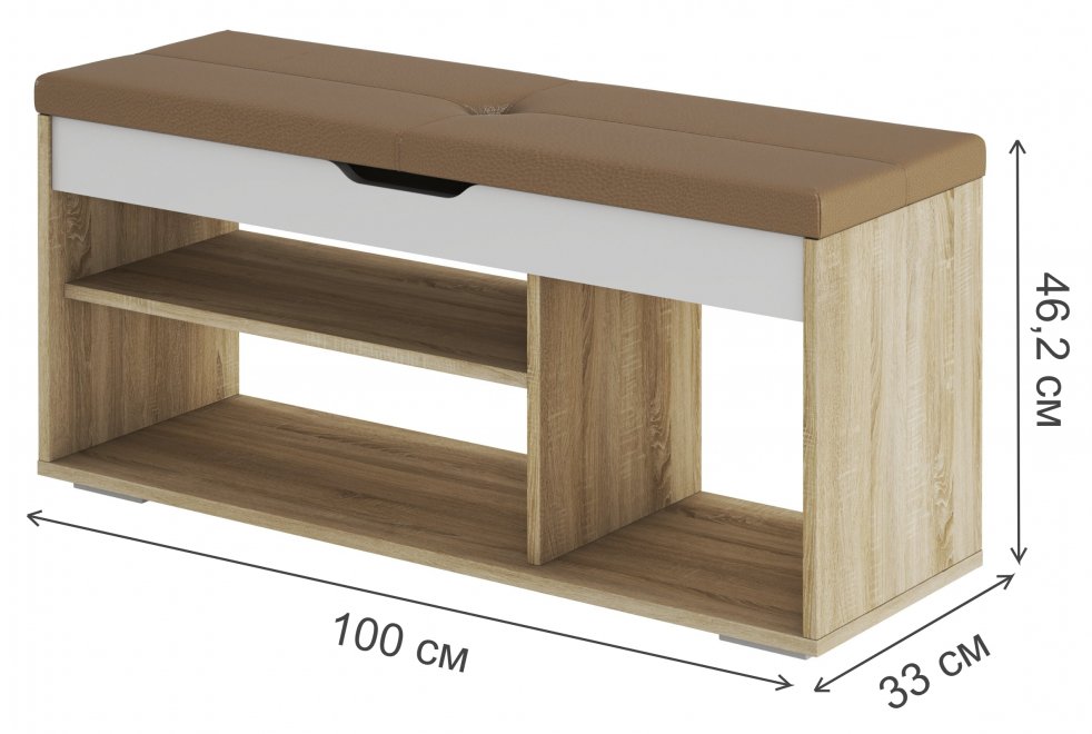 Банкетка Осдер БК-001 кожзам бежевый / дуб сонома светлый / белый шагрень