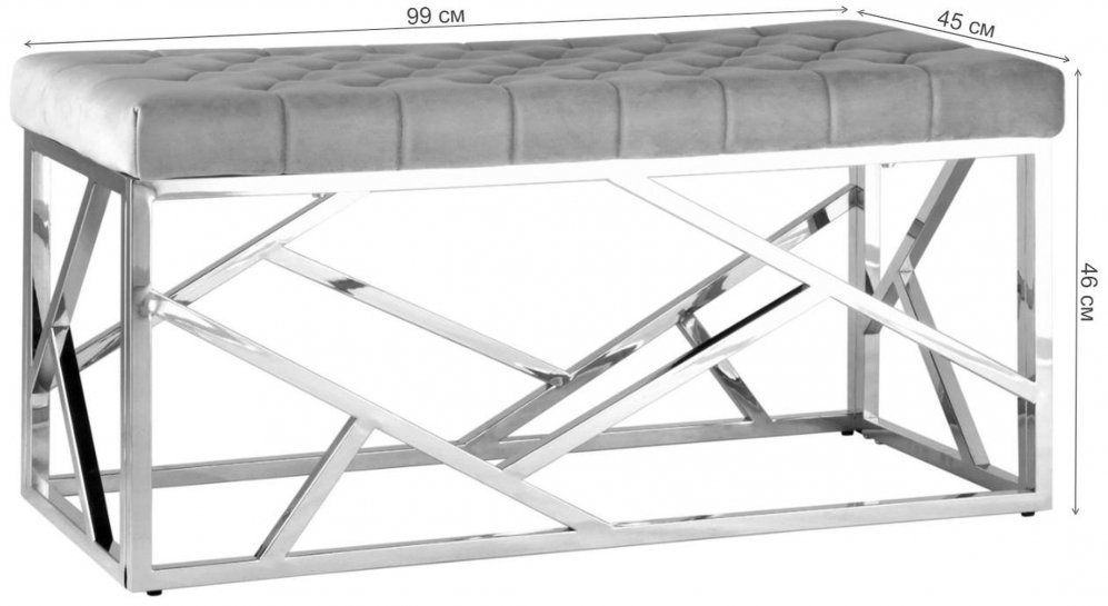 Банкетка Париж серый / сталь серебро