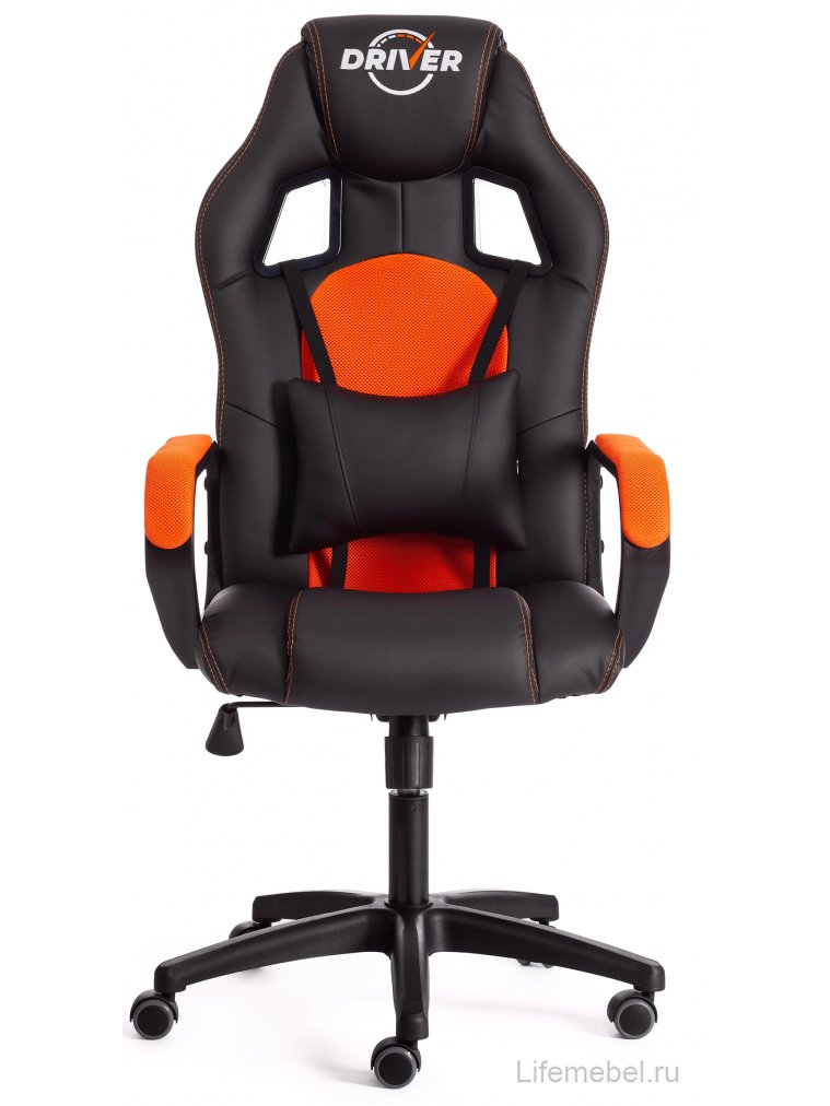 Компьютерное кресло Driver/Драйвер кожзам черный / ткань оранжевый