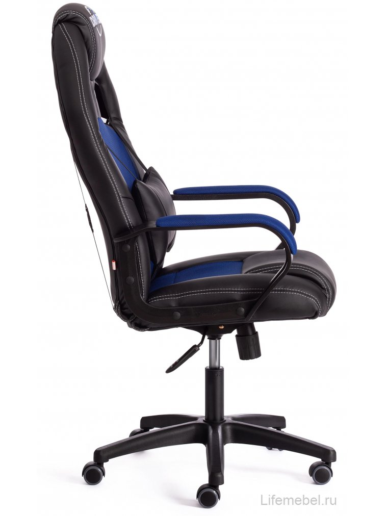 Компьютерное кресло Driver/Драйвер кожзам черный / ткань синий