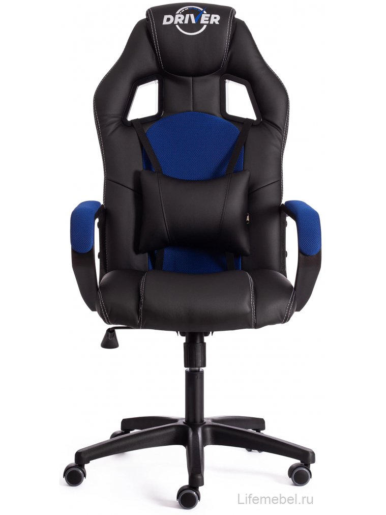 Компьютерное кресло Driver/Драйвер кожзам черный / ткань синий