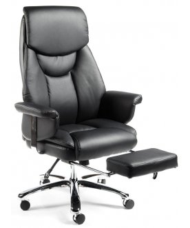 Офисное кресло Парламент black сталь хром / черная кожа