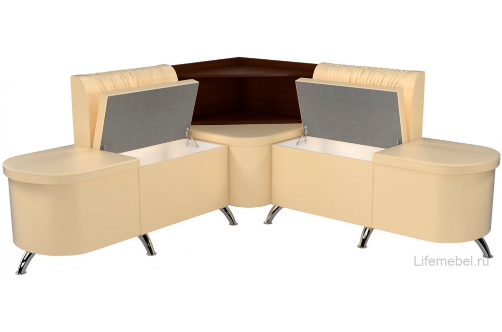 Кухонный диван Лиза угловой экокожа бежевый левый