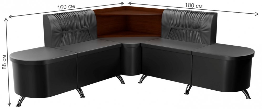 Кухонный диван Лиза угловой экокожа черный левый