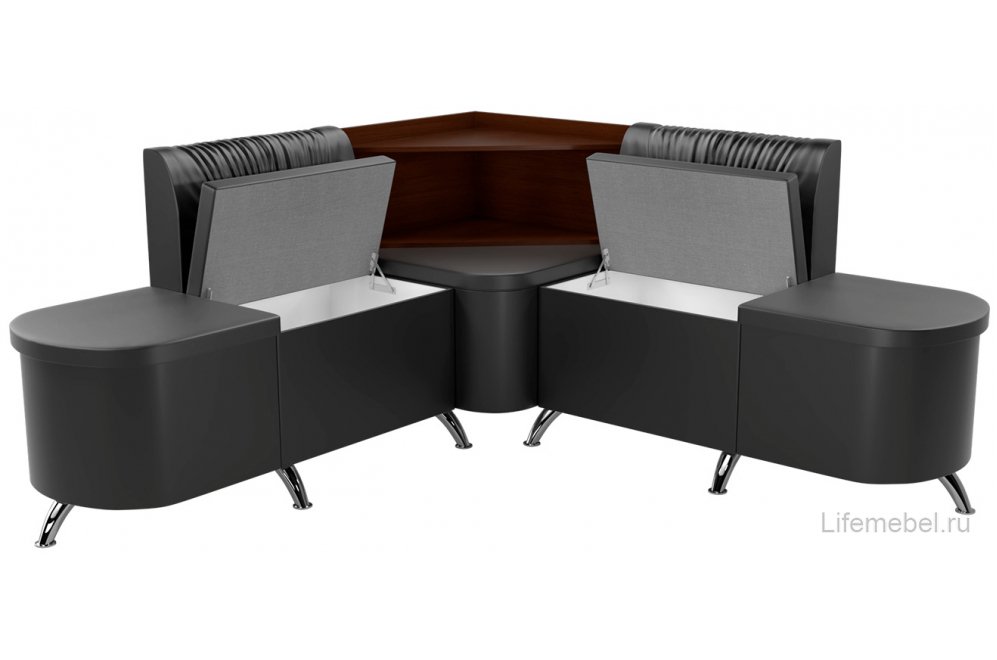 Кухонный диван Лиза угловой экокожа черный левый