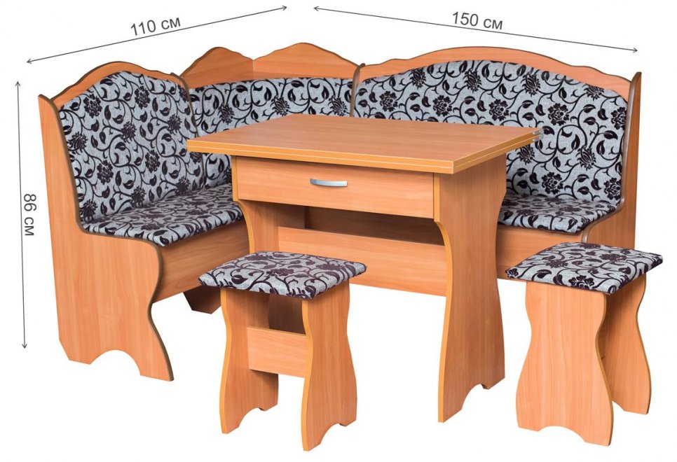 Кухонный уголок Елена-3 ольха / ткань