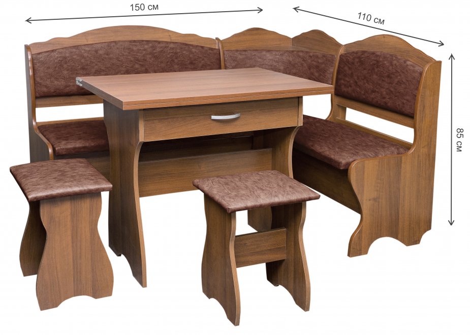 Кухонный уголок Елена орех итальянский / кожзам бордовый