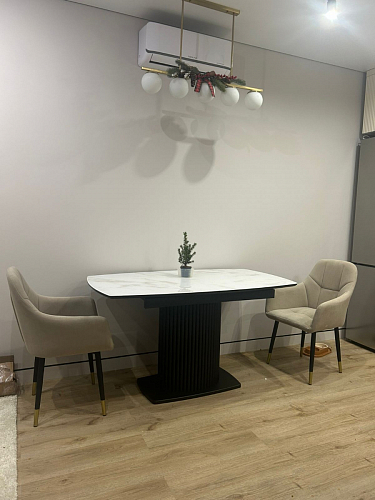 Стеклянный стол Фестер 140-180х80х76 черный мрамор / черный фото покупателя 3