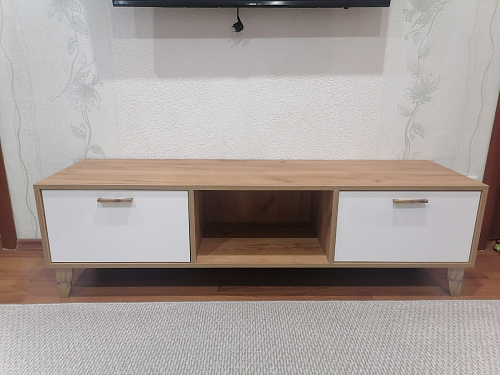 ТВ-тумба Эго Т-3 на ножках бетон светлый / белый глянец фото покупателя 5