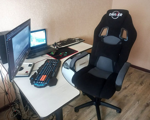 Компьютерное кресло Driver/Драйвер кожзам черный / ткань синий фото покупателя 2