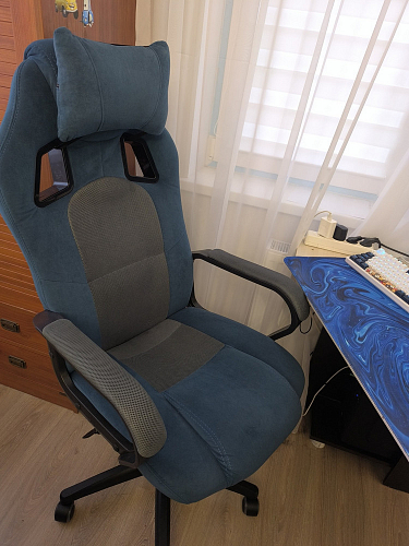 Компьютерное кресло Driver/Драйвер кожзам черный / ткань синий фото покупателя 119