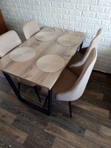 Стеклянный стол Фостер 120(160)х120х76 белый мрамор / черный фото покупателя 6