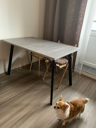 Деревянный стол Колон Лофт 120(160) х 75 черный матовый / бетон фото покупателя 58