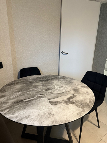 Стеклянный стол Норфолк d100 белый мрамор / черный фото покупателя 48