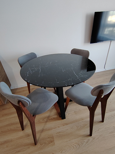 Стеклянный стол Норфолк d100 белый мрамор / черный фото покупателя 3