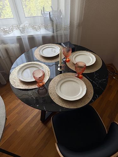 Стеклянный стол Норфолк d100 белый мрамор / черный фото покупателя 39