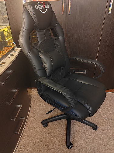 Компьютерное кресло Driver/Драйвер кожзам черный / ткань синий фото покупателя 146