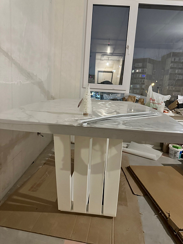 Стол на тумбе Эудес дуб галифакс табак / черный фото покупателя 18