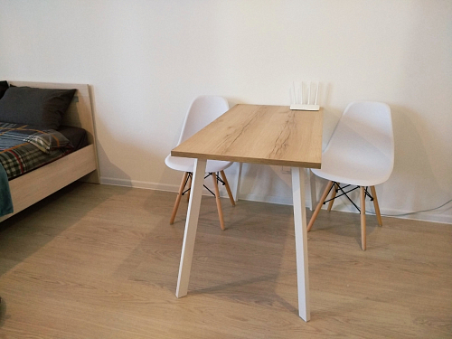 Стеклянный стол Фостер 120(160)х120х76 белый мрамор / черный фото покупателя 15